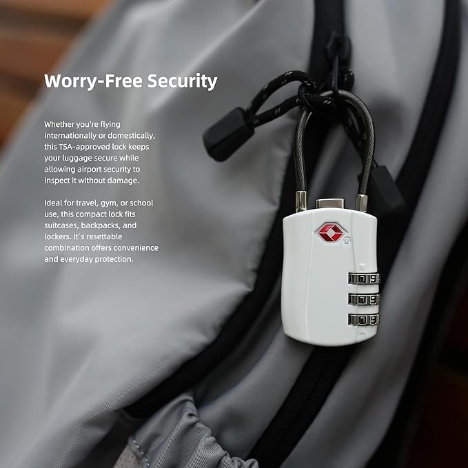 TSA Locks for Luggage, Small Combination Padlock with Cable, Travel Essentials Luggage Locks TSA Approved, Combo Padlock with Code, for Suitcase, Bag, Backpack Zipper, Gym Locker (2-Pack)