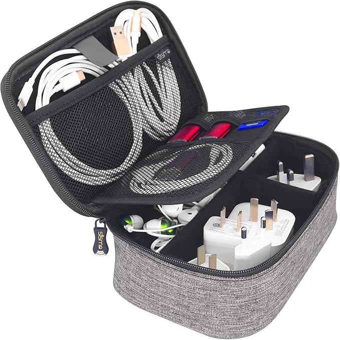 sisma Travel Electronics Organizer Small Carrying Case for Cables Phone Chargers USB Plugs Power Cords Earbuds Adapter Tech Accessories Pouch -Grey