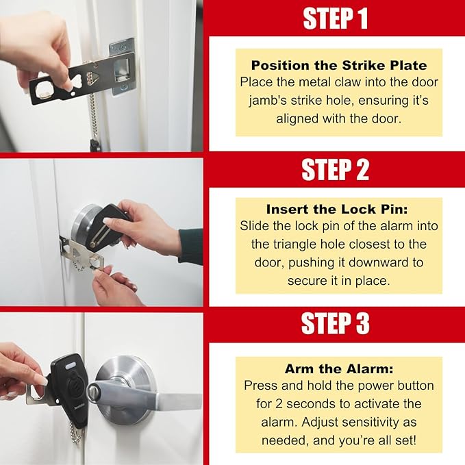 Securityman Portable Door Lock with Alarm (2 Pack) | Hotel Door Locks for Travelers Security | Loud 130dB Door Security Device for Hotel Room, Apartment Home, & Travel Safety Inside