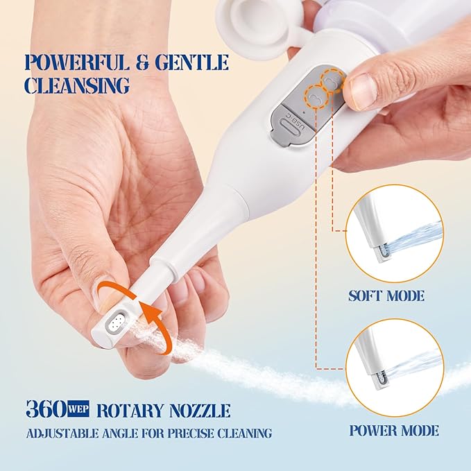 Portable Bidet Sprayer with 360° Nozzle | USB-C Rechargeable Bidet Comes with 205 ml Water Bottle & Dual Modes | Waterproof Handheld Electric Travel Bidet for Women, Men, Babies & Personal Hygiene