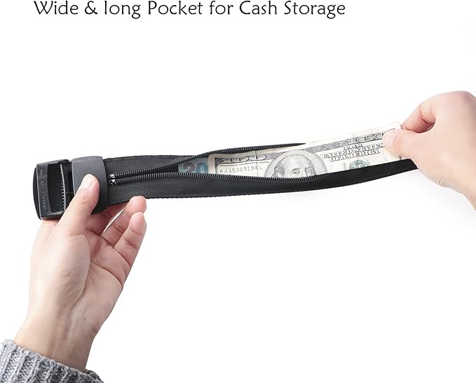 SUOSDEY Travel Money Belt, Nylon Hidden Money Pocket Belt with Plastic Buckle
