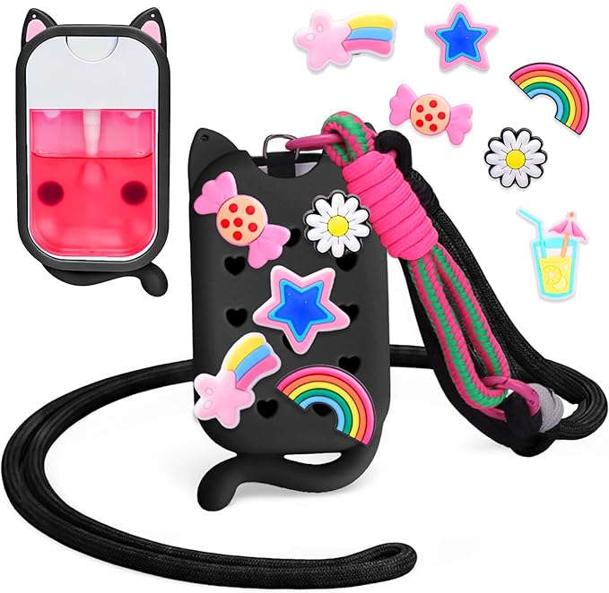 Mity rain Hand Sanitizer Spray Case Compatible With Touchland, Cute Silicone Hand Sanitizer Holder Keychain with 4 Charms, Portable Refillable Sanitizer Accessory, Gift for Women And Teens