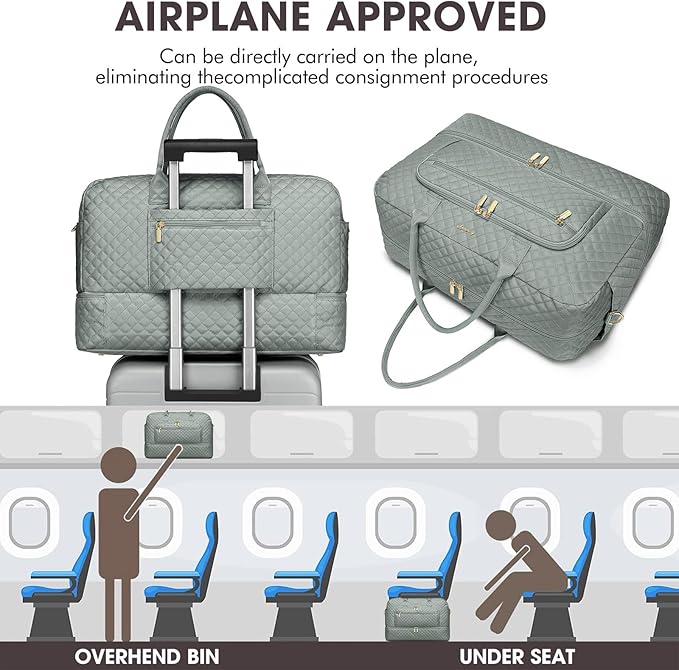 Travel Duffle Bag Weekender for Women - 38L Carry-On Overnight Personal Item Bag with Shoe Compartment & Wet Pocket Weekend Tote Bags with Toiletry Hospital Bags for Labor and Delivery