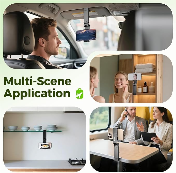Airplane Phone Holder, Foldable Phone Holder for Airplane Seat Back Luggage Pole Desk 360° Rotation for Multi-Directional Viewing, Travel Essentials Holds Cell Phones (Black 2pcs)