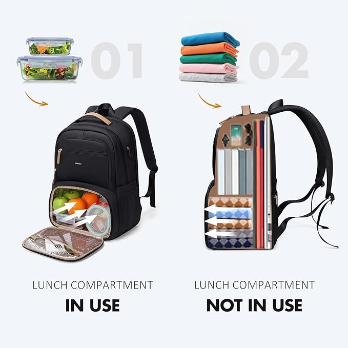 MDODO Lunch Backpack for Women Men,15.6Inch Insulated Lunch Box Backpack with USB Charging Port, Diaper Laptop Back pack for Travel Picnic Work Teacher Nurse,Black