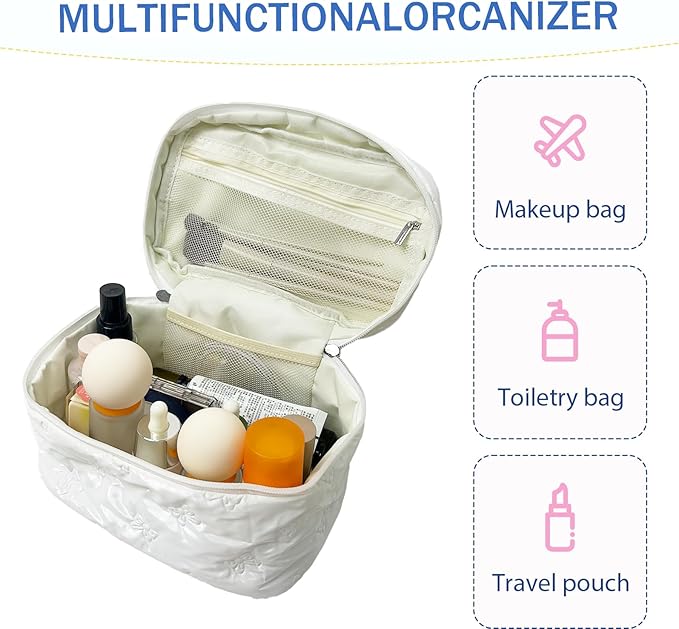 Makeup Bag Toiletry Bag for Women, Waterproof Material with Handle, Can Accommodate Toiletries, Makeup Brush Accessories（White）