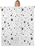 Cartoon Crowns Kids Throw Blanket,Bowknot Diamond Cute Bed Blanket for Girls Boys Adults,Starry Sky Romantic Fleece Blanket,Black White Unique Fuzzy Blanket,Twin Size (60 x 80 Inches)