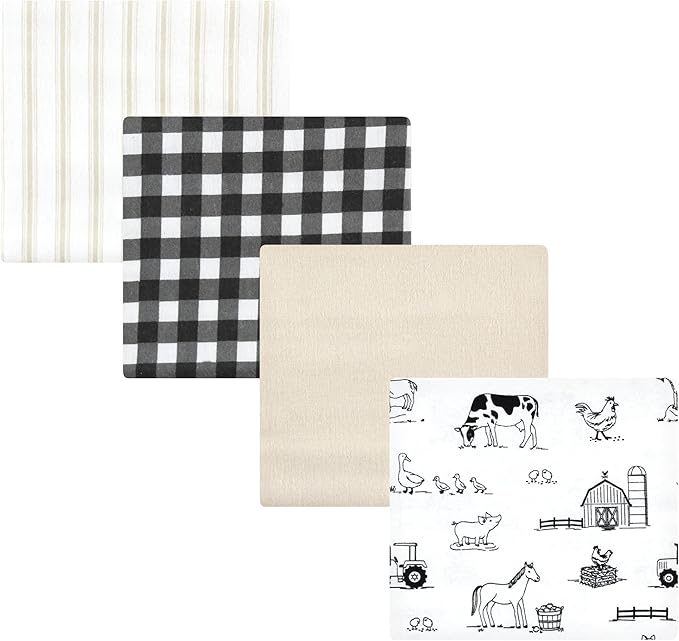 Hudson Baby Unisex Baby Cotton Flannel Receiving Blankets, Neutral Farm, One Size