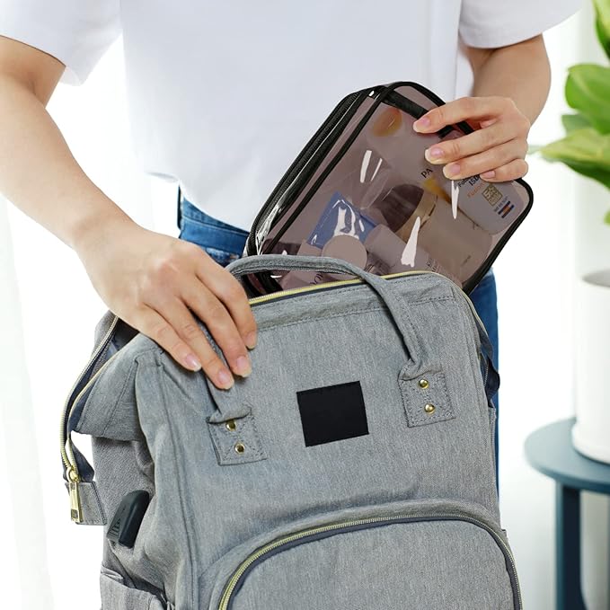 PACKISM TSA Approved Toiletry Bag 2 Pack - 1 Medium TSA Quart Carry-On & 1 Large for Checked Luggage, Water-resistant Clear Makeup Bag Clear Travel Bags for Toiletries, Black Brown