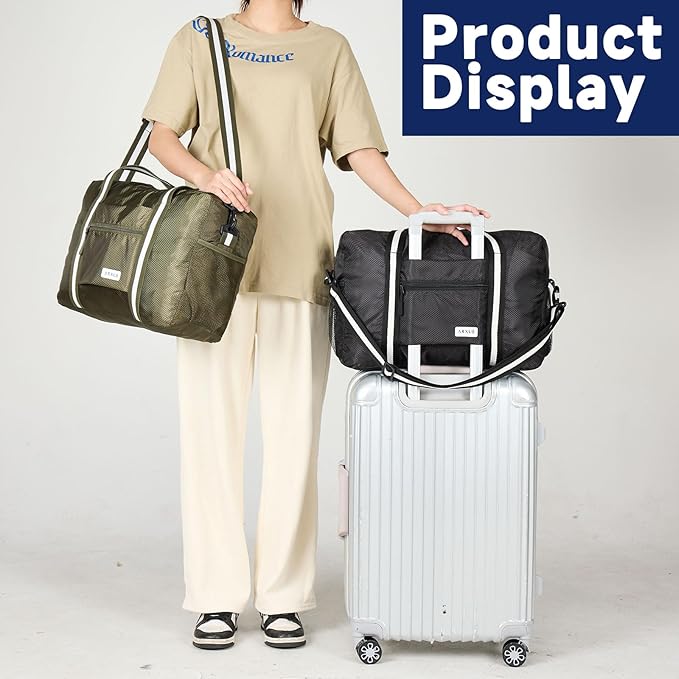 Arxus Foldable Tote Bag for Travel Expandable Lightweight Carry On Luggage 22L Packable Duffle Bag for Traveling