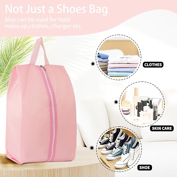 6pcs Portable Shoe Organizer, Travel Pouches with Zipper, Golf Shoe Bags, Clothes Bags, Soccer Cleats Bag Shoe Pouch for Gym, Waterproof, Odor-Resistant (Pink)