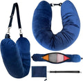 Stuffable Neck Pillow, Stuffable Travel Pillow with Clothes, Portable Pillows for Airplane Train Car, Holds 3+ Days of Travel Essentials Storage Bag, Soft Velvet Neck Pillow Cover (Sea Blue)