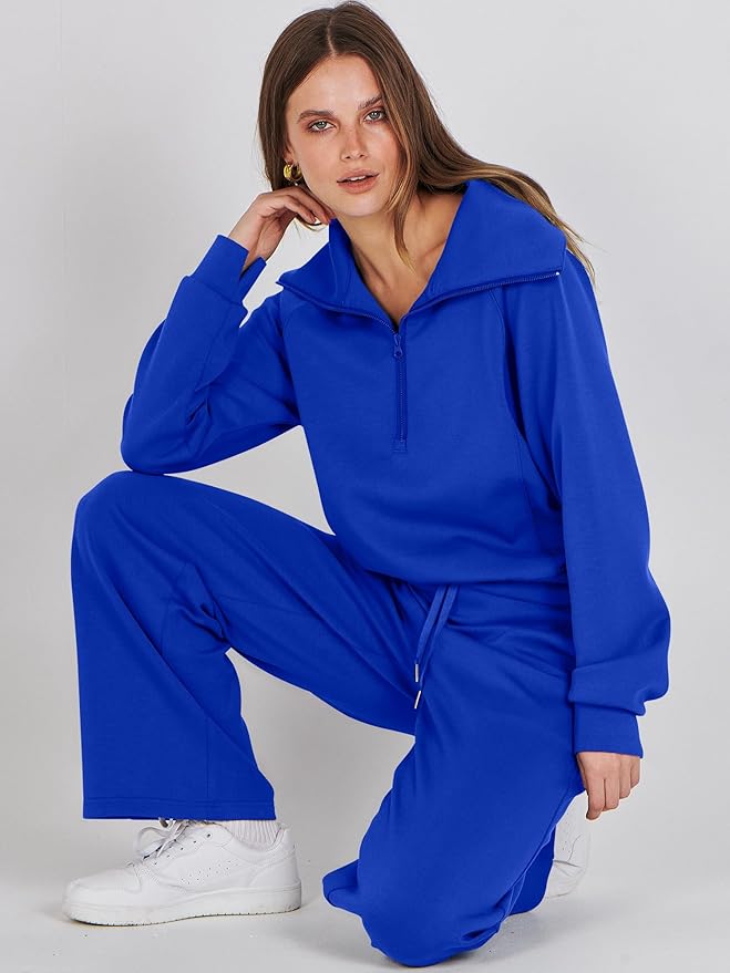 ANRABESS Women 2 Piece Outfits 2025 Fall Fashion Airport Wide Leg Pants Lounge Set Leisure Travel Vacation Clothes Sweatsuits