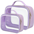 PACKISM Glitter Texture TSA Approved Toiletry Bag Set, Style Clear Makeup Bag with Handle, 1 TSA Medium & 1 Large for Travel, Gift for Women, Purple