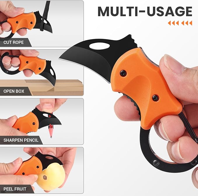 FUNBRO Small Pocket Knife for Men, Cool Folding Knife Box Cutter with 1.34inch Sharp Blade, Mini EDC Knives for Everyday Carry, Great Gift for Men (Orange)