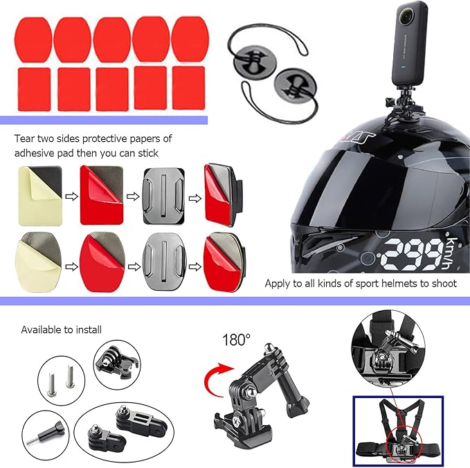 44 in 1 Action Camera Accessory Combo Kit -Compatible with Insta360 One X4,X3,X2，One R, X，for Gopro Here 10,11