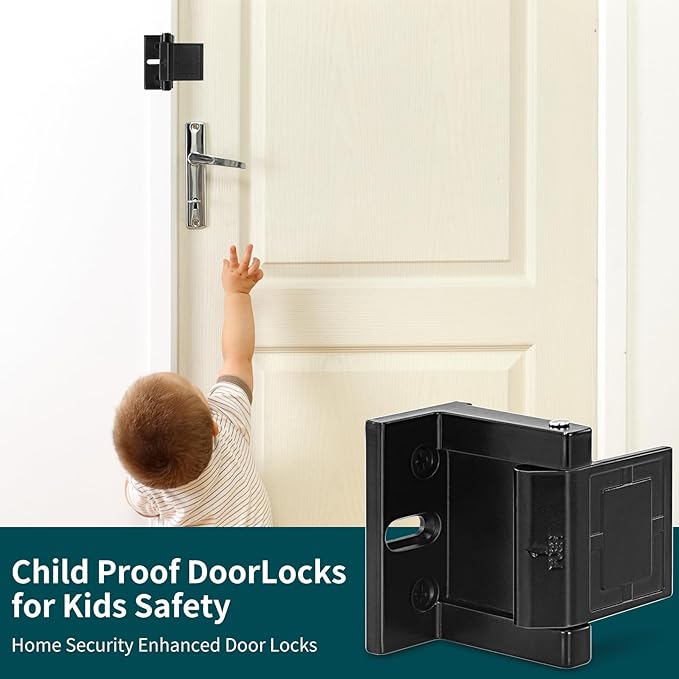 High-Security Reinforced Door Lock – Aluminum Privacy Latch for Home and Hotel, Easy Installation with Stainless Steel Screws, Interior Night Lock for Added Protection (Black-2 Pack)