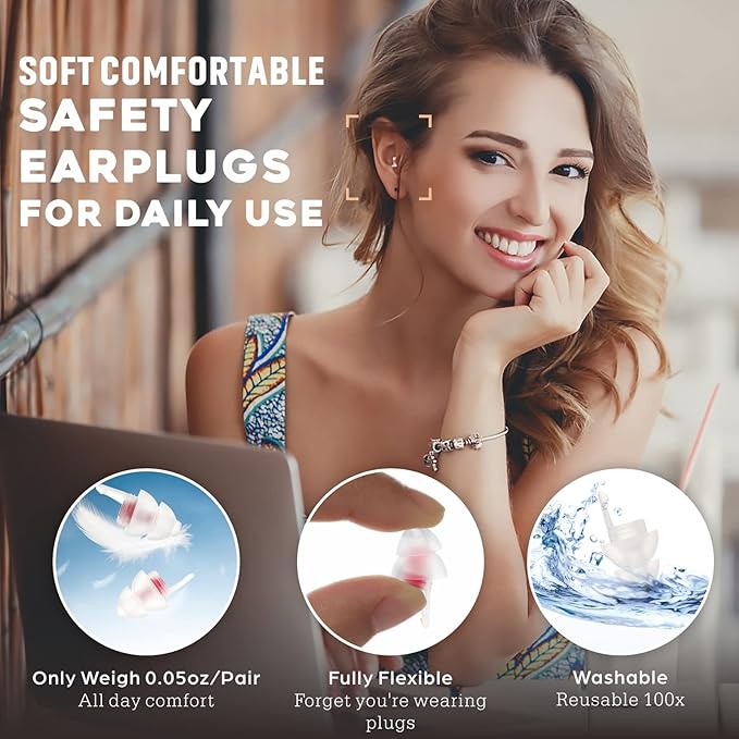 Ear Plugs for Sleeping, Soft Silicone Noise Cancelling Earplugs for Women Men Kids with Small Ear-Canal, Sound Blocking Earbuds for Sleep, Snoring, Work, Travel, Gardening, Concerts