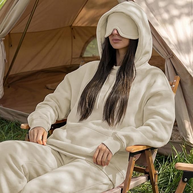 Ainangua Womens Oversized Pullover Essentials Hoodie with Eye Mask Comfor Airplane Mode Travel Office Vacation Sweatshirt