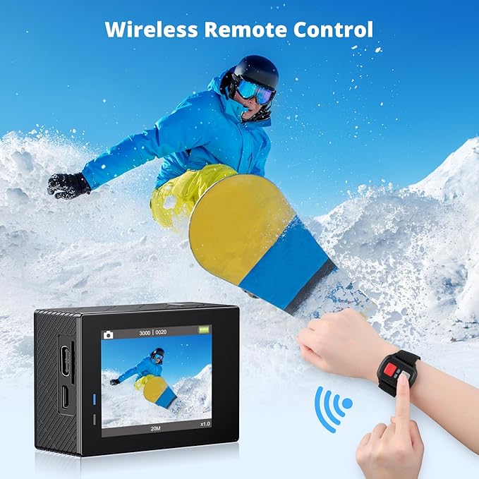 AKASO Brave 4 Action Camera with 128GB MicroSDXC U3 Card 4K30FPS 20MP Ultra HD 131FT Waterproof Underwater Camera EIS WiFi Remote Control 5X Zoom Sport Camera with Motorcycle Bicycle Accessories Kit