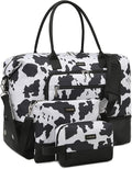 Weekender Bags for Women, Travel Duffle Bag Carry On Overnight Bag with Cosmetics Bag and Crossbody Purse for Gym Hospital, Gifts for Women, Cow Print Black