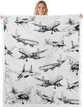 Airplane Kids Throw Blanket,American Aircraft Retro Bed Blanket for Girls Boys Adults,Air Vehicles Airplane Fleece Blanket,Black White Chic Fuzzy Blanket,Queen Size (90 x 90 Inches)