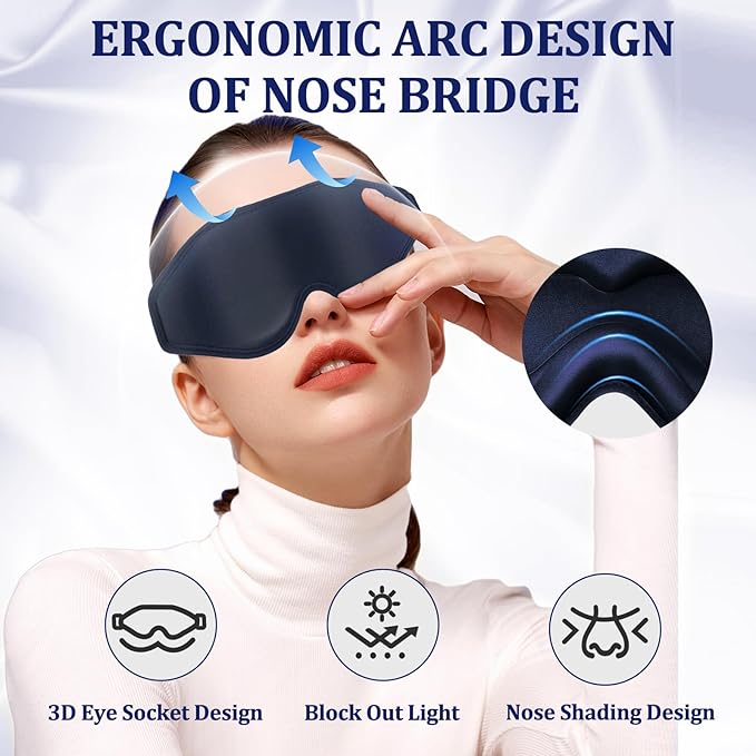 3D Deep Contoured Zero Pressure Sleep Eye Mask for Men & Women, Blackout Blindfold with Adjustable Strap for Travel, Home, Nap (Blue)