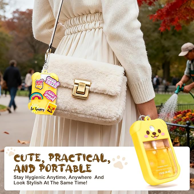 Metyond Dog Silicone Case for Touchland Hand Sanitizer Spray Power Mist 1 FL OZ/30ML for Touchland Case with Keychain, with Cute Charms Accessory Cute Travel Case (1PCS Yellow)