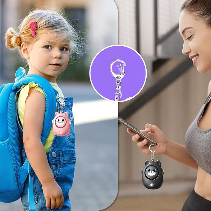 Personal Safety Alarm for Women by Women–Loud Siren, 130dB Loud Siren Keychain in a Variety of Colors, Cute Cat Design Security Device for Children, Elderly
