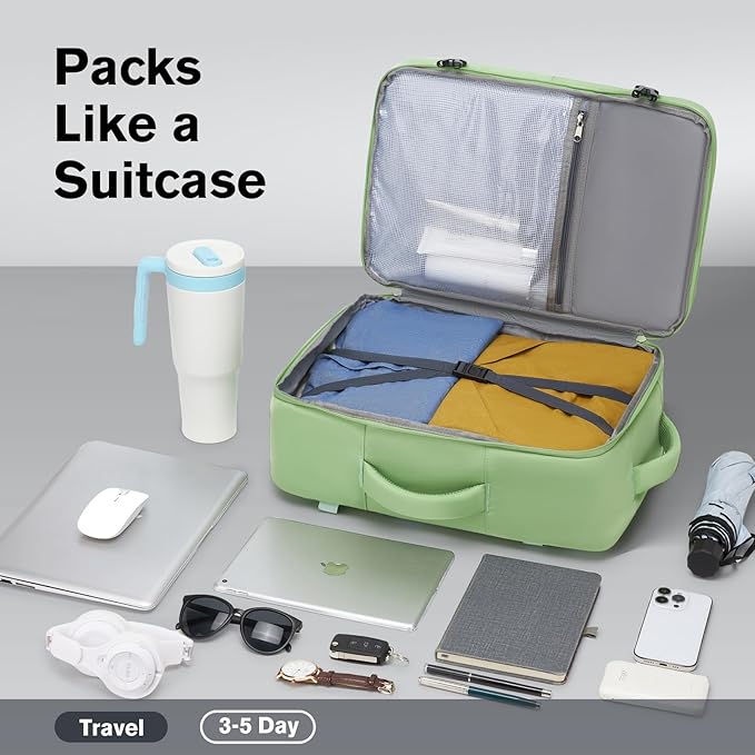 Smart Suitcase-style Laptop Backpack, 25L / 35L Practical Travel Bag for Work, Leisure & Flight, Luggage-Style Commuter Pack (Green, 25L)