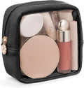 Pocmimut Clear Makeup Bag, Easy to Find Mini Makeup Bag for Purse, Travel Makeup Bag for Car, Compact Cosmetic Pouch for Daily Essentials,Black