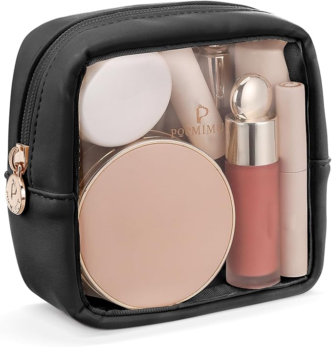 Pocmimut Clear Makeup Bag, Easy to Find Mini Makeup Bag for Purse, Travel Makeup Bag for Car, Compact Cosmetic Pouch for Daily Essentials,Black