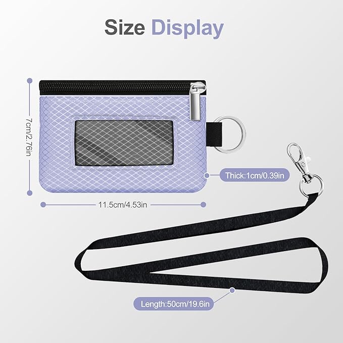 Minimalist RFID Blocking Small Wallet with ID Window,WaterResistant Zip Id Case Wallet with Lanyard Keychain for Cards,Cash,Travel,Women,Men (Lavender Purple/DarkGrey)