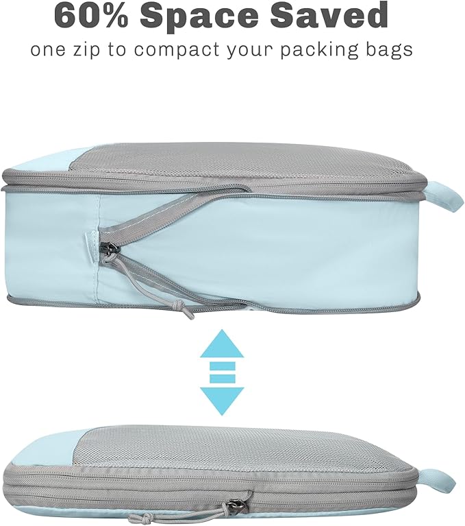 Hynes Eagle 6 Set/ 4 Set/ 2 Set Compression Packing Cubes Travel Essentials Lightweight Nylon Luggage Suitcase Organizer Bag Light Blue 2PCS
