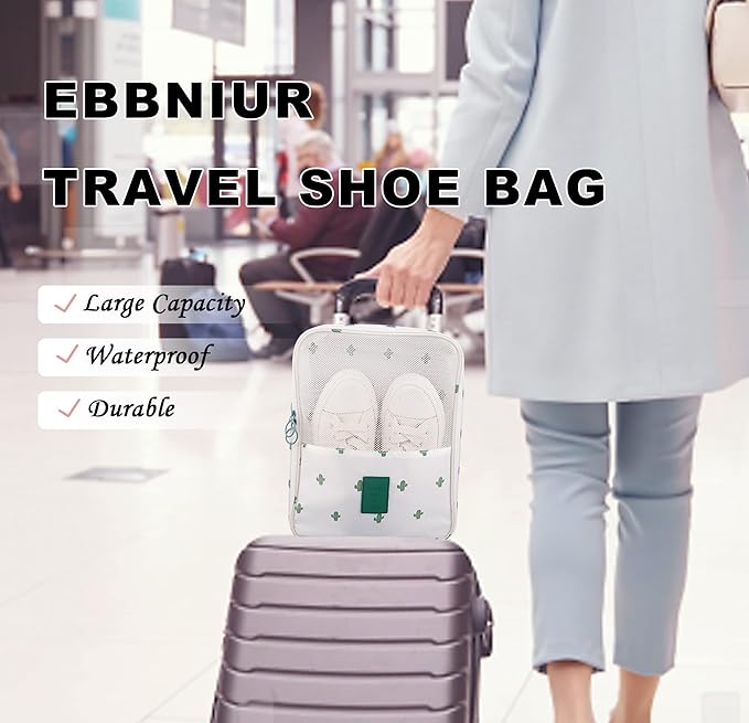 Travel Shoe Bag Waterproof Shoe Organizer Bag Holds 3 Pair of Shoes Shoe Packing Cube for Suitcase Travel and Daily Use Storage Pouch with Handle (Cactus)