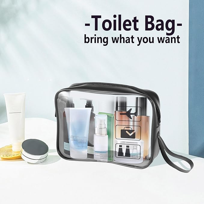 TSA Approved Toiletry Bag 3Pcs - 3 Pack Clear Travel Bags for Toiletries, Carry on Airport Airline Compliant Bag,Black