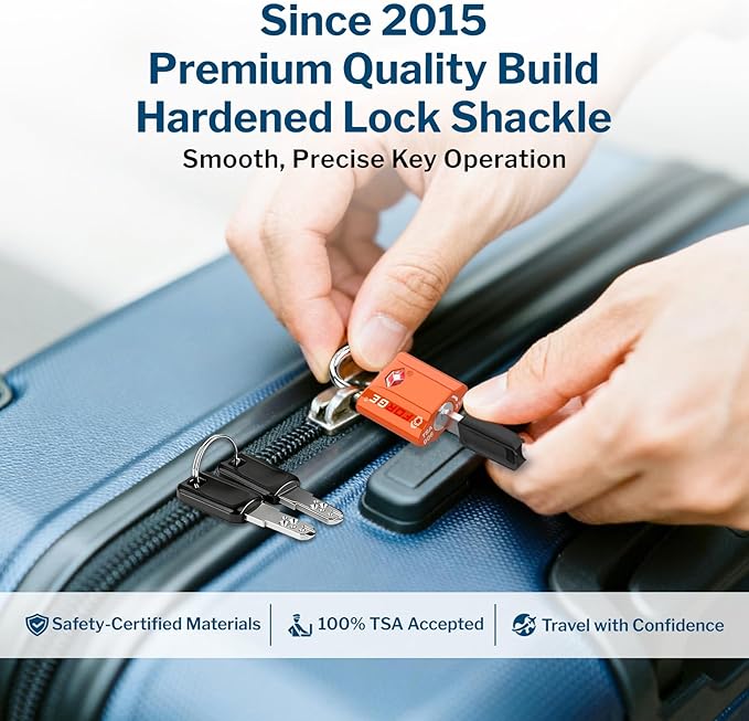 Forge Small TSA Approved Luggage Locks: Ultra Secure Dimple Key Travel Locks Alloy Body. for Luggage, Travel Cases, Backpacks, Orange 4 Pack.