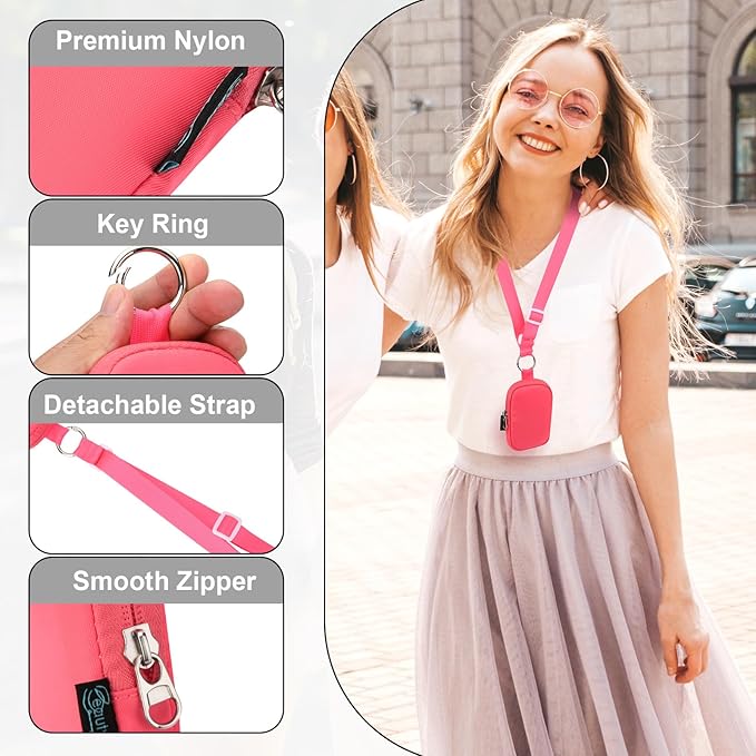 Beautyflier Pocket Hand Sanitizer Spray Case for Touchland Power Mist and Glow Mist 1FL OZ, Zipper Pouch for Hand Sanitizer Spray Bottle, with Removable Neck Strap, Great for Travel (Light Pink)