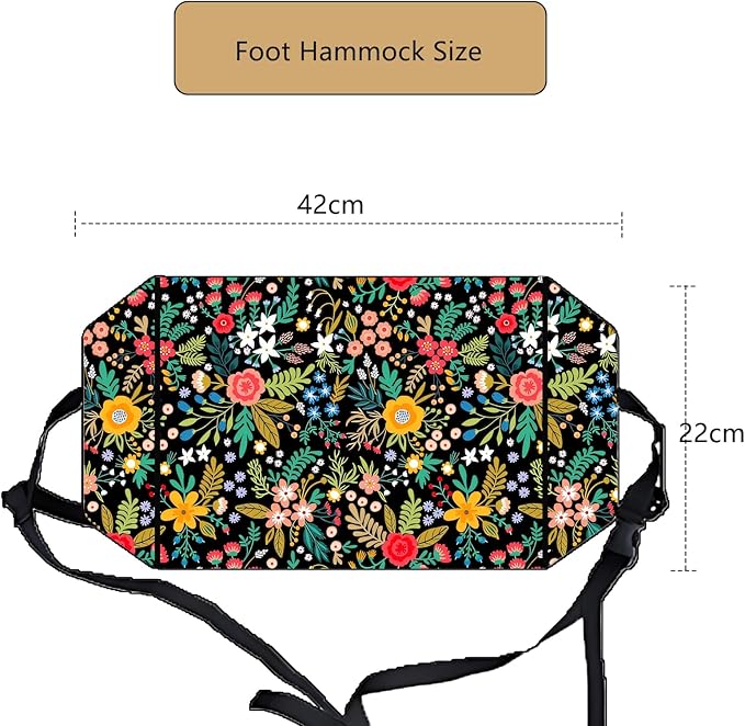 Airplane Foot Hammock for Plane Travel Ajustable Foot Rest for Plane Comfort Sling Airplane Gadgets for Adult Long Fling,Plane Travel Essentials (Flower)