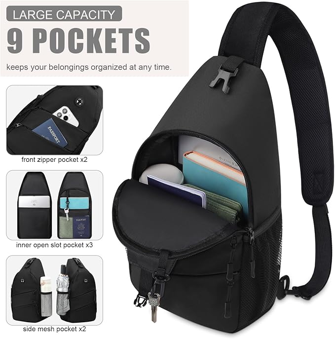 Pritent Crossbody Bags for Women Men Trendy Sling Bag Backpack Casual Chest Bag with Convertible Shoulder Strap