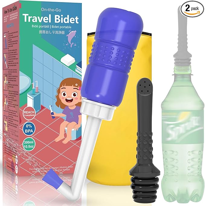 2PCS-Pack 300ml Travel Bidets Bottle Blue+ Black Backpacking Bidet Camping Bidets,Portable Bidet , 10.6oz Peri Bottle - Postpartum and Perineal Care