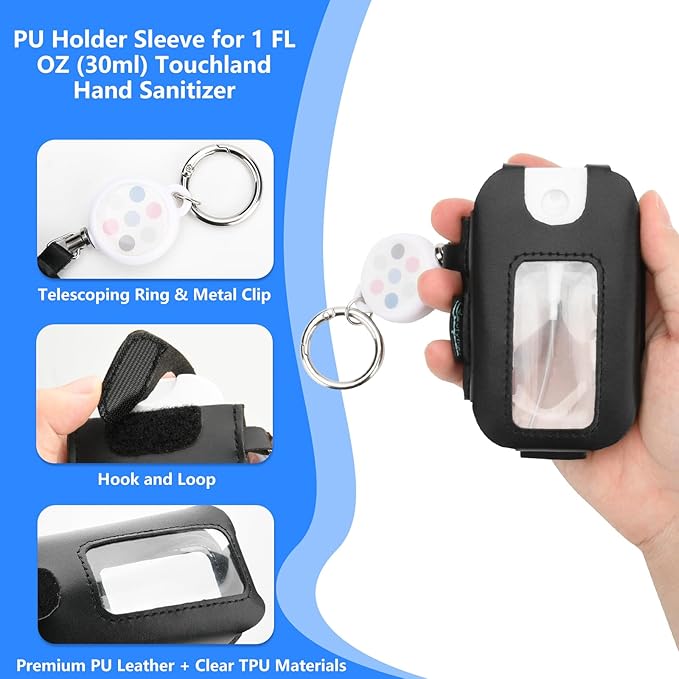 Beautyflier PU Holder Sleeve for Touchland Power Mist and Glow Mist 1FL OZ Hand Sanitizer Spray, Protective Case with Keychain and Telescoping Ring, Perfectly for Travel, Sleeve Only