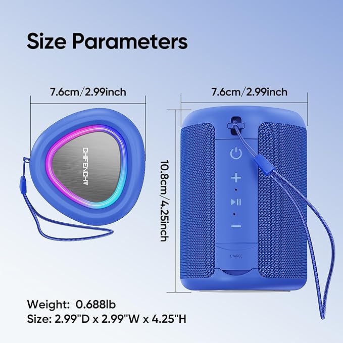 Portable Bluetooth Speaker Beach Essentials: Powerful Crystal Clear Sound/Dynamic Light/IPX5 Waterproof/All Day Playtime/Wireless BT 5.3/TWS Paring, Mom Gifts, Outdoor|Travel|Camping|Pool Accessories