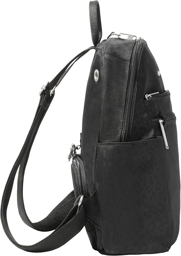 Securtex® Anti-theft Vacation Travel Backpack 10x13" Slash-Resistant Nylon Daypack w/RFID, Black Cheetah