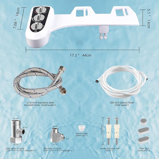 Hibbent Bidet Attachment for Toilet with Self Cleaning Dual Nozzle, Hot and Cold Water Spray Non-Electric Mechanical Toilet Seat Bidet for Rear or Female Washing Sanitizing, Black
