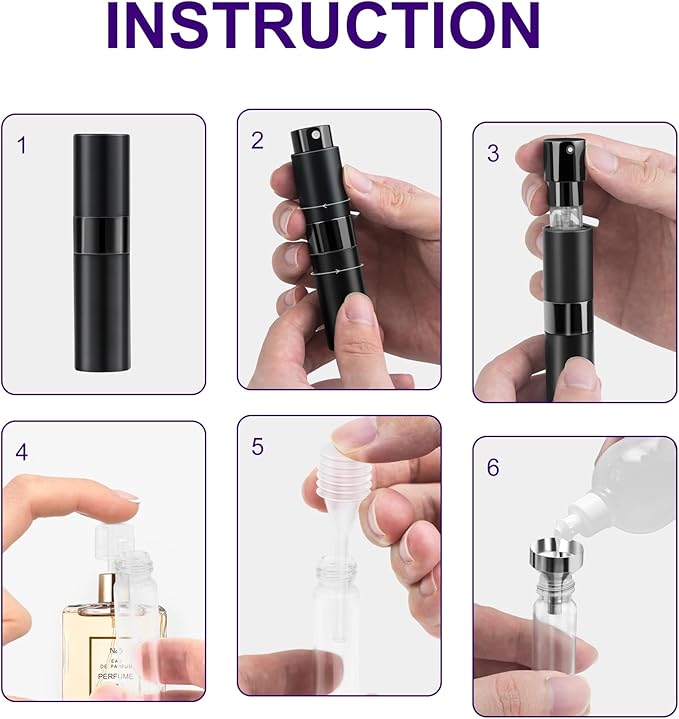 8ML Perfume Travel Refillable Portable Perfume Atomizer Bottle - Easter Basket Stuffers for Teens Adults Men Women,Valentines Day Gifts for Him Her,Travel Essentials,Christmas Gifts(Balck,2Pack)