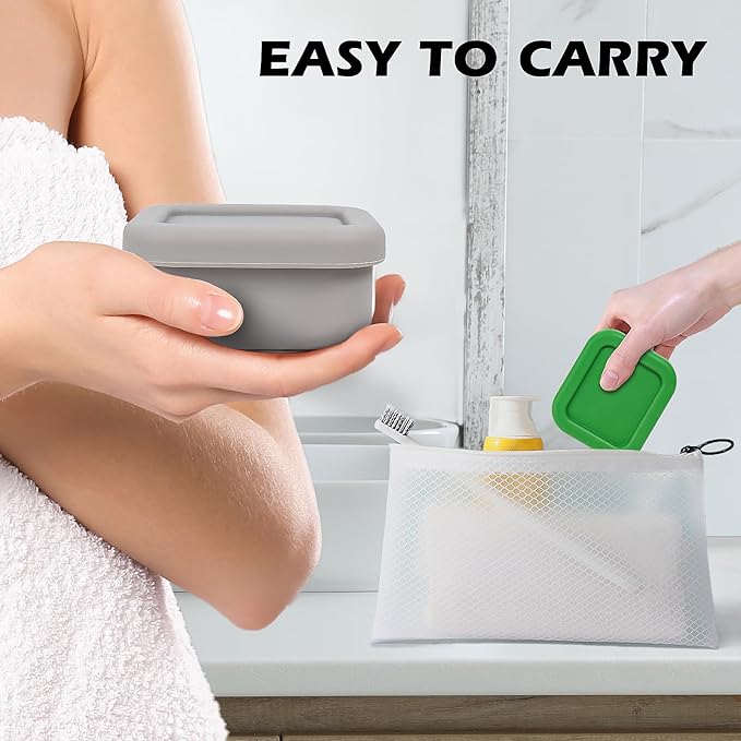 AIDIMMING Small Silicone Travel Soap Case with Drainage Mat - 100% Leakproof Bar Soap Holder for Gym, Camping - Fits Kitsch Shampoo Bars & 3.75oz Dove Soap - Portable, Shatterproof Box (Deep Green)