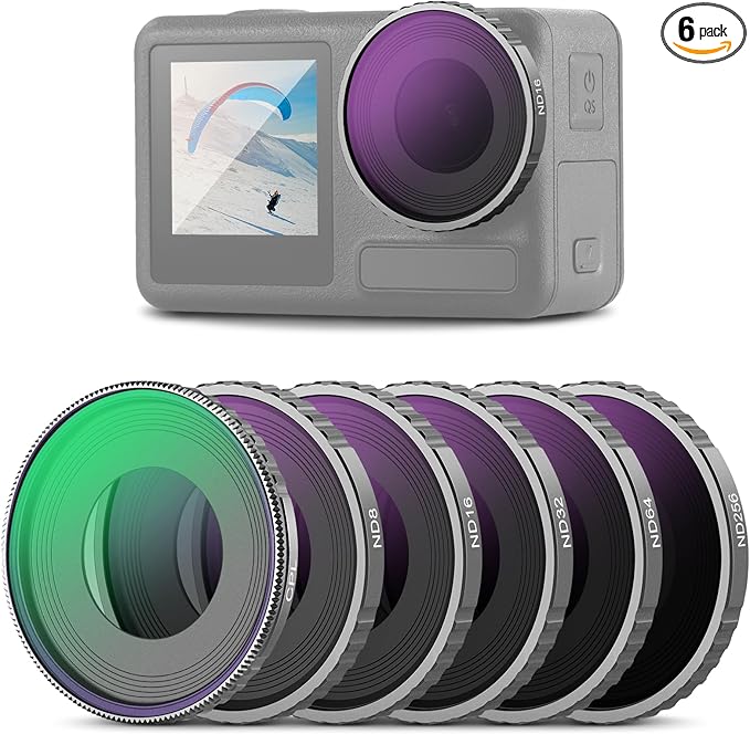 NEEWER 6 Pack ND Filter Set Compatible with DJI Osmo Action 5 Pro/Action 4, Multicoated HD Optical Glass CPL + ND8 + ND16 + ND32 + ND64 + ND256 Action Camera Lens Neutral Density Accessories, FL-N70
