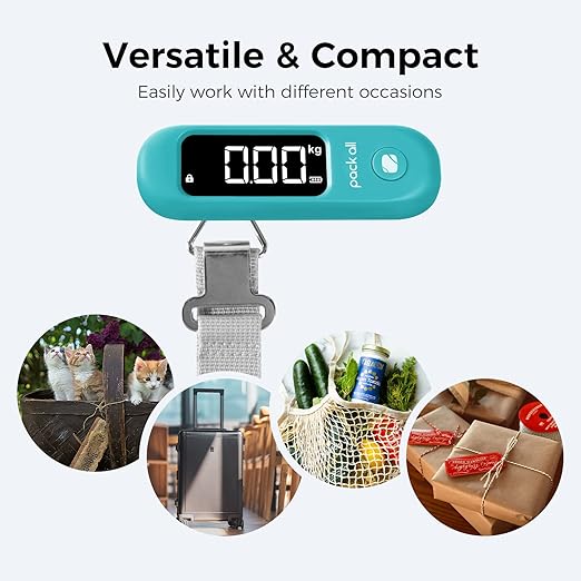 pack all 110 Lbs Luggage Scale, Digital Handheld Baggage Scale, Travel Suitcase Weight Scale with LCD Display, Battery Included, Malachite Blue