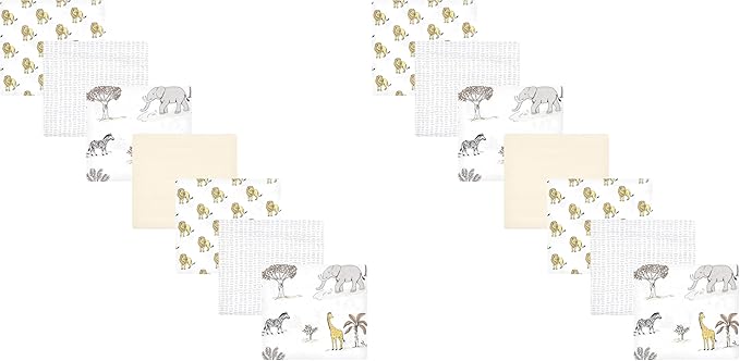 Hudson Baby Unisex Baby Cotton Flannel Receiving Blankets Bundle, Neutral Safari World, One Size (Pack of 2)